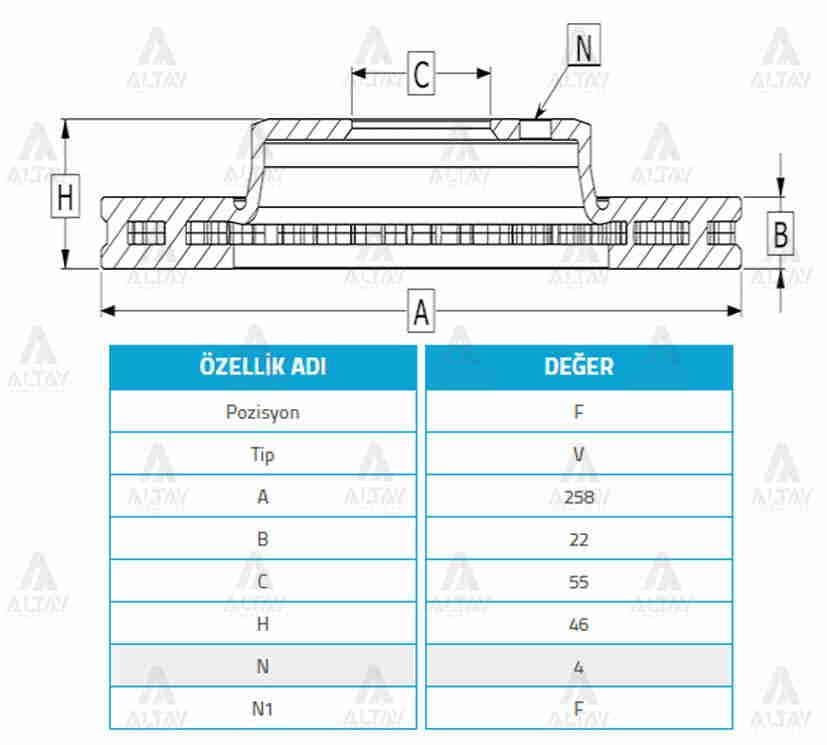 FREN DİSKİ YARIS 12-14 / ÖN HAVALI 258-4