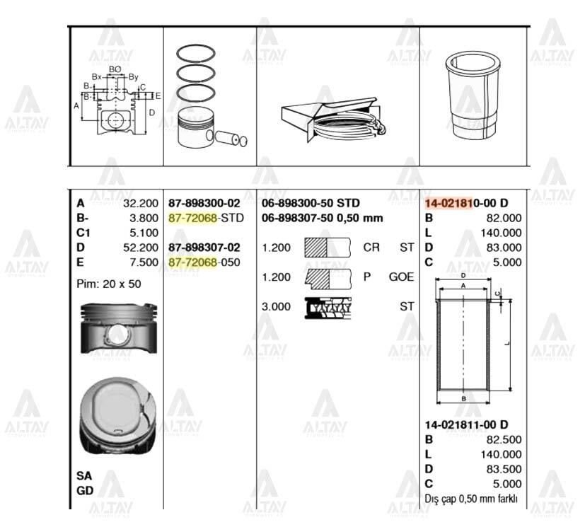 GÖMLEK COROLLA 00-06 1.6L VVT-I 1ZZFE - 3ZZFE 79.00mm STD