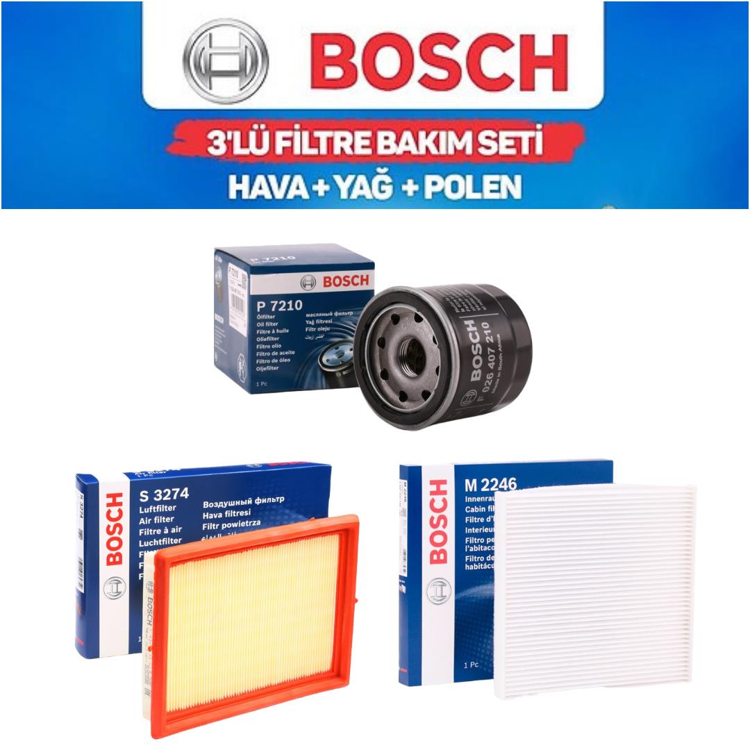 Micra K13 2010-2017 HR12 Benzinli - Bosch 3'lü Bakım Seti Yağ-Hava-Polen Filtresi