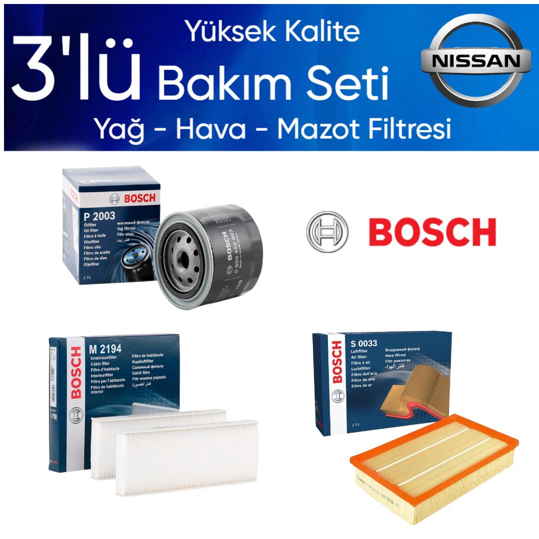 Navara D40 2006-2014 YD25T Dizel- Bosch 3'lü Bakım Seti Yağ-Hava-Polen Filtresi