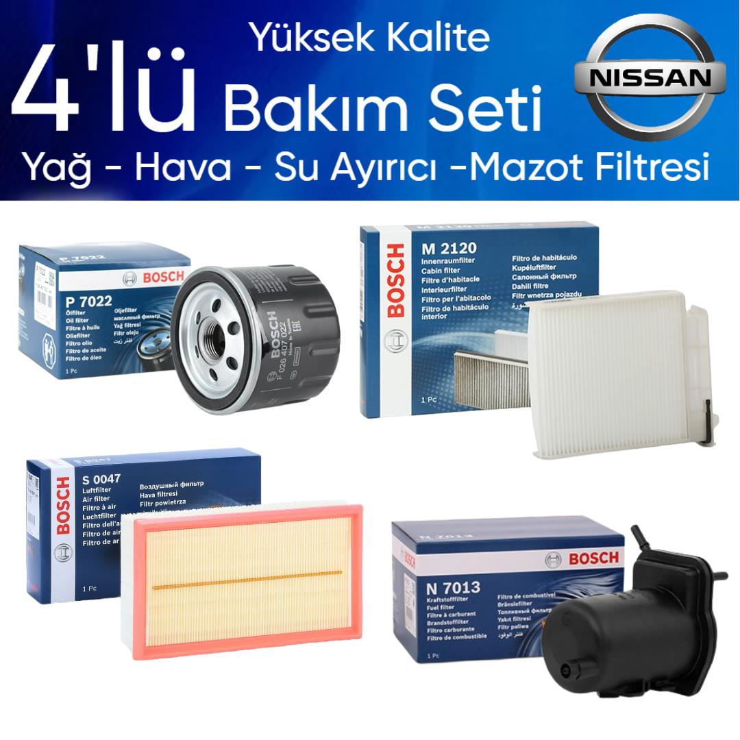 Note E11 2005-2011 K9K Dizel - Bosch 4'lü Bakım Seti Yağ-Hava-Polen-Mazot Filtresi