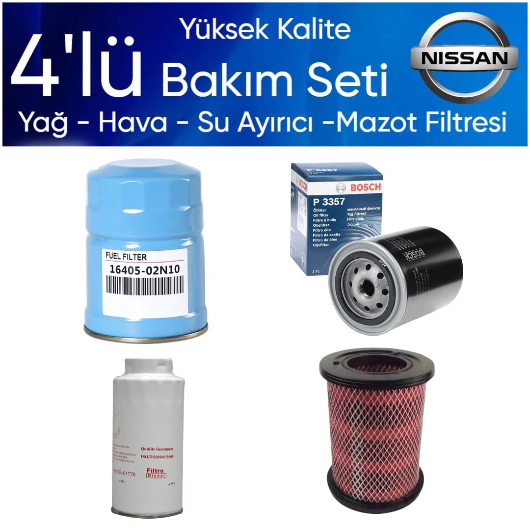 Pick Up D22 1998-2002 TD25-TD27 Dizel - 3'lü Bakım Seti Yağ-Hava-Su Ayırıcı-Mazot Filtresi