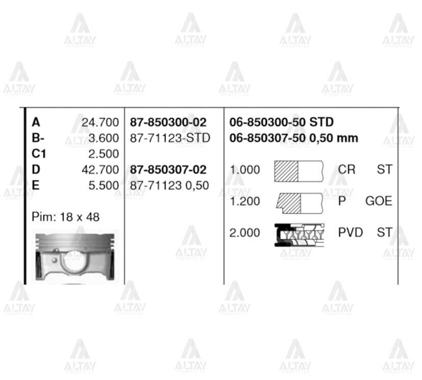 PİSTON SEGMANLI ACCENT 15= BLUE / I-20 BENZİNLİ 1.4 G4LC 050