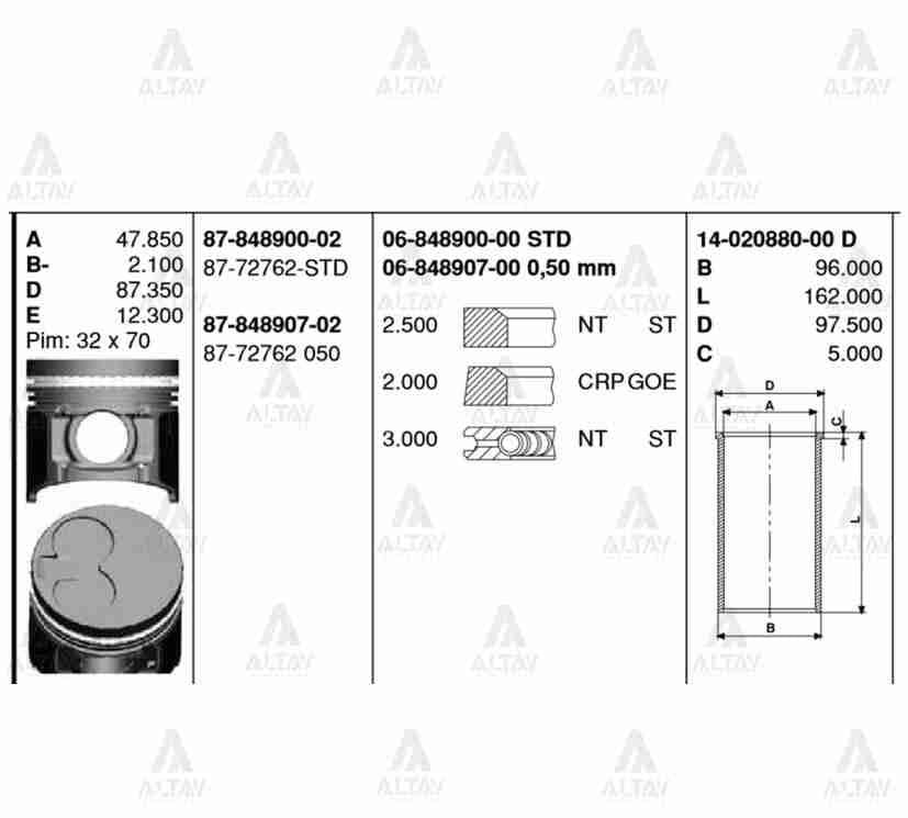 PİSTON SEGMANLI B-2500 ÇELİK TURBO 050