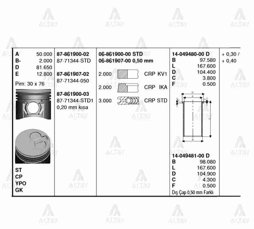 PİSTON SEGMANLI BONGO 97-04 / PREGIO 96-05 / K-2700 04= 2.7 STD