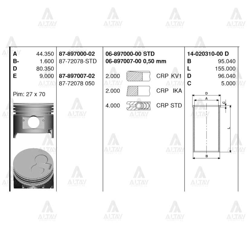 PİSTON SEGMANLI HILUX 90-05 / HIACE 89-94 / LN85 - LN145 - LN105 / 2L - 2LT / 2.4 STD