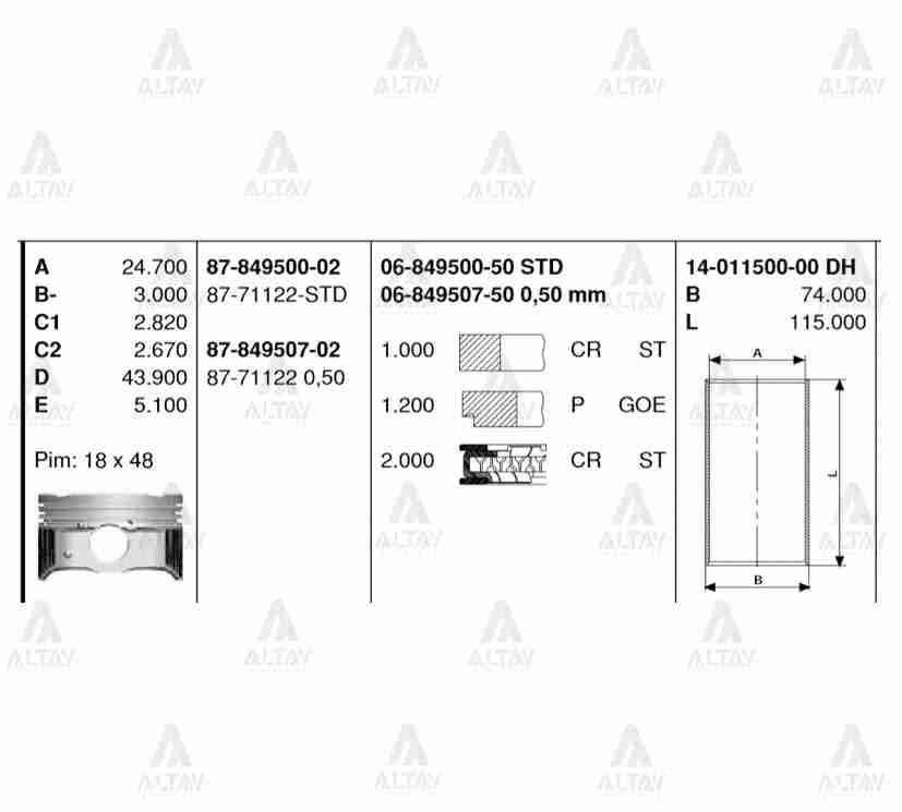 PİSTON SEGMANLI I-20 1.2 16V 09= 050