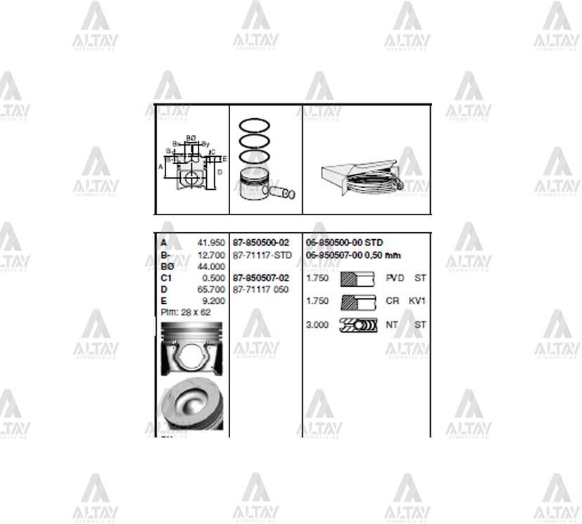 PİSTON SEGMANLI I-30 12-15 / BLUE 11-15 / CEED 12-18 / CERATO 09-15 1.6 DİZEL 0.50