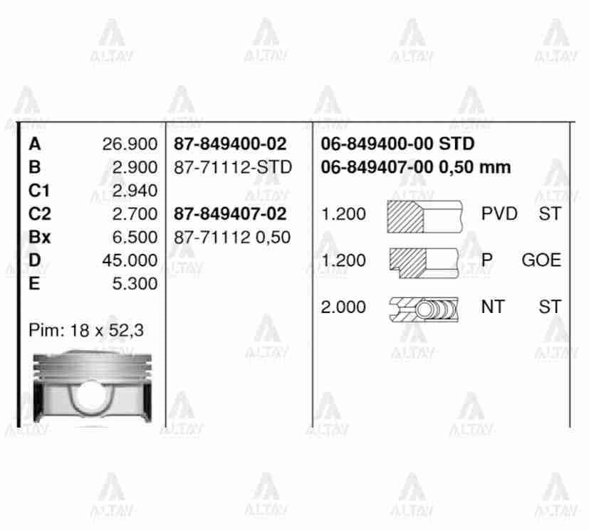 PİSTON SEGMANLI I-30 12-16 / IX-35 10-15 / SPORTAGE 11-16 / IX-20 10-13 1.6 BENZİNLİ 050