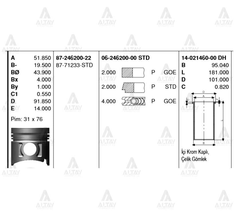 PİSTON SEGMANLI KARSAN J9 / NKR55 2.8 4JB1 STD 93mm