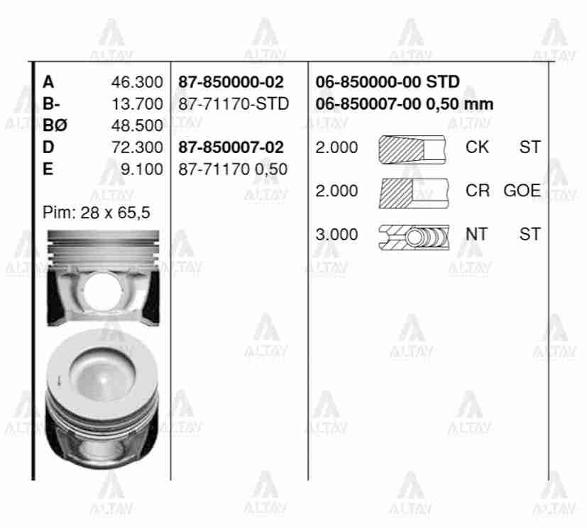 PİSTON SEGMANLI TUCSON 04-08 / SANTAFE 06-10 / SPORTAGE 04-08 2.0CRDI STD