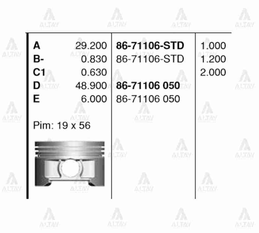 PİSTON SEGMANSIZ CIVIC 01-06 D16V1 050