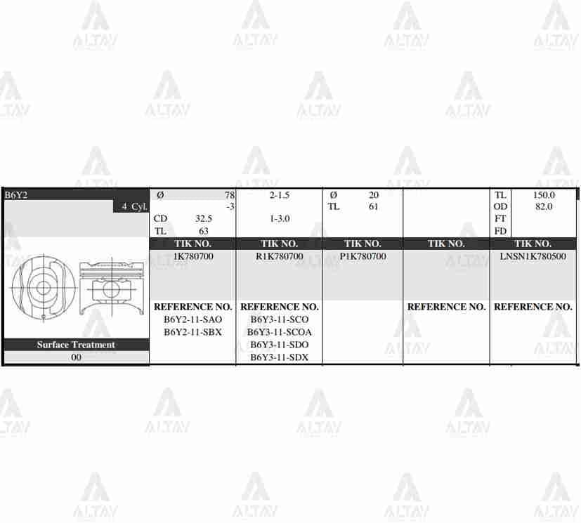 PİSTON TAKIM 323 1.6L /  90-97 / 78.00mm / B6Y2 / STD