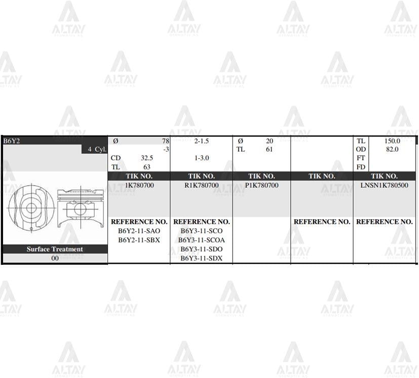 PİSTON TAKIM 323 1.6L /  90-97 / 78.50mm / B6Y2 / 0.50