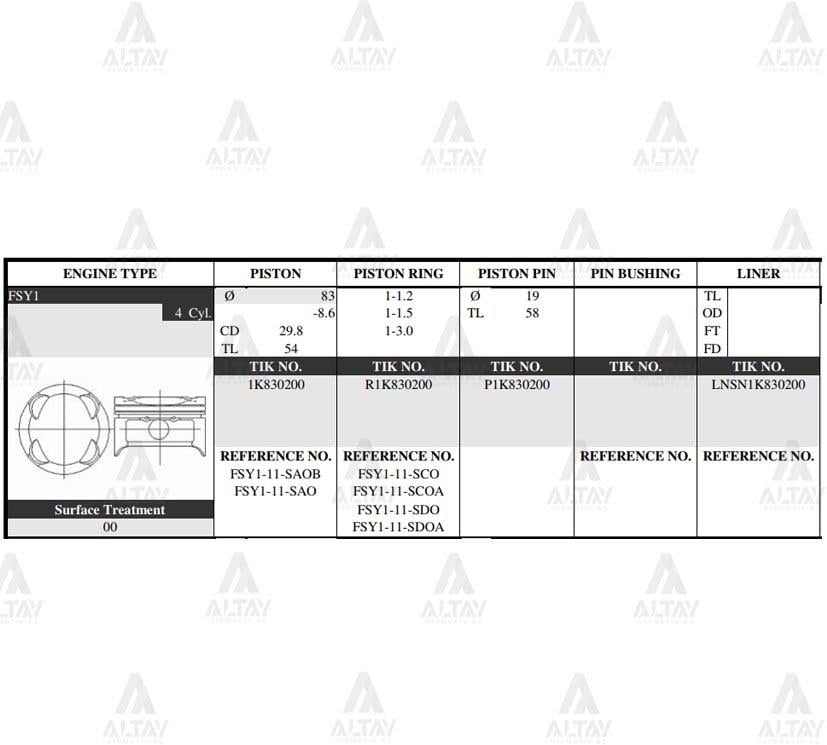 PİSTON TAKIM 626 2.0L /  92-97 /  83.00mm / FS / STD