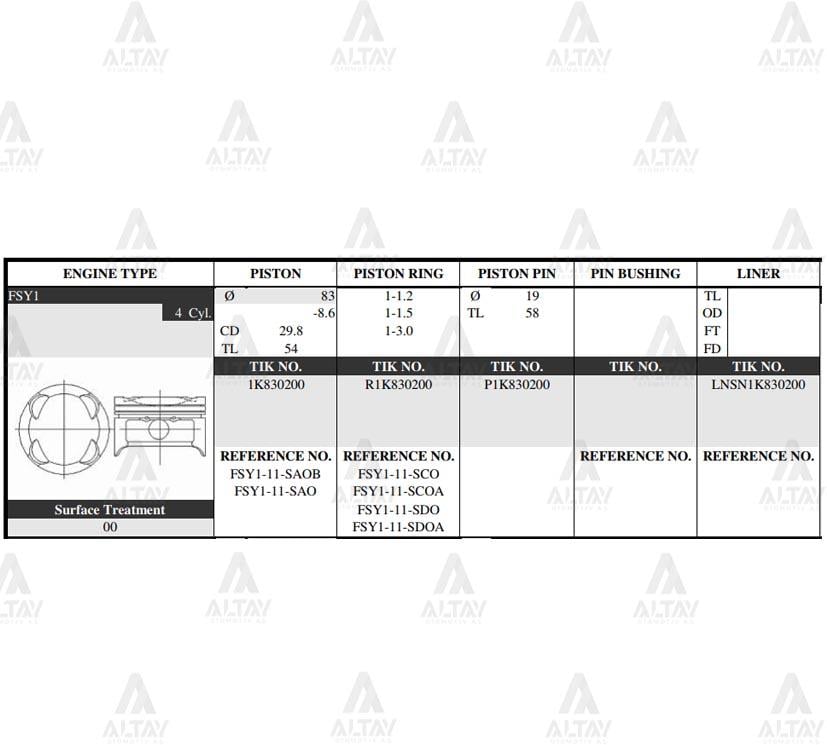 PİSTON TAKIM 626 2.0L /  92-97 /  83.50mm / FS / 0.50