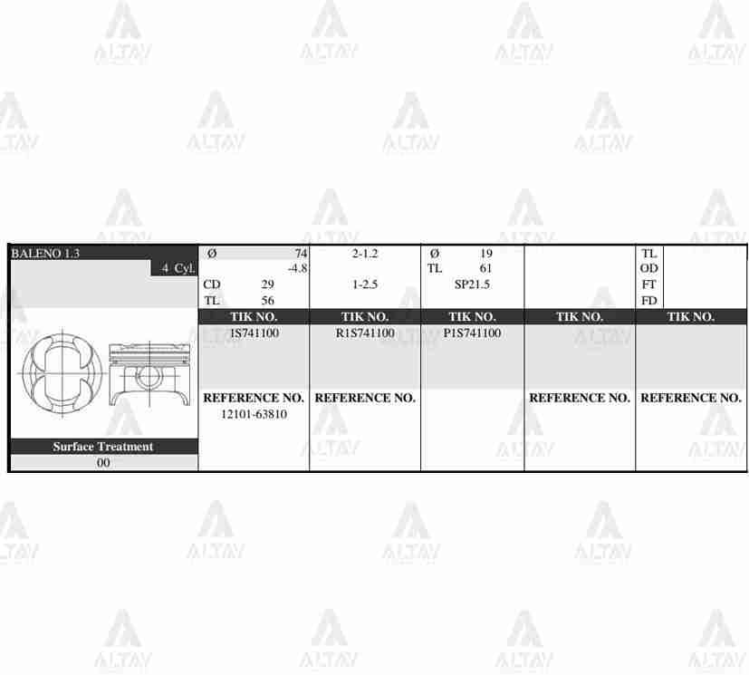 PİSTON TAKIM CARRY 1.3L /  98-04 / G13B / 74.00mm / STD