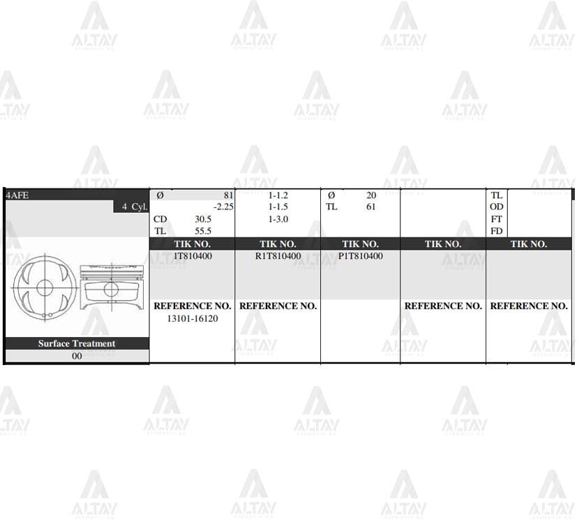 PİSTON TAKIM COROLLA 1.6L ENJ. /  92-00 /  81.50mm / 4AFE / 0.50