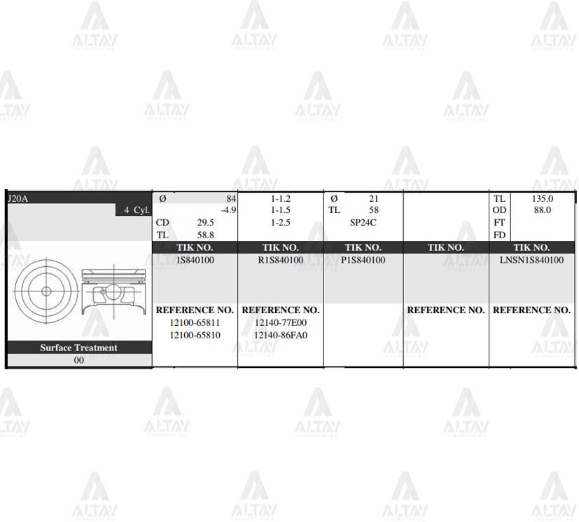 PİSTON TAKIM GRAND VITARA 98-05 J20A / J18A STD 0,50