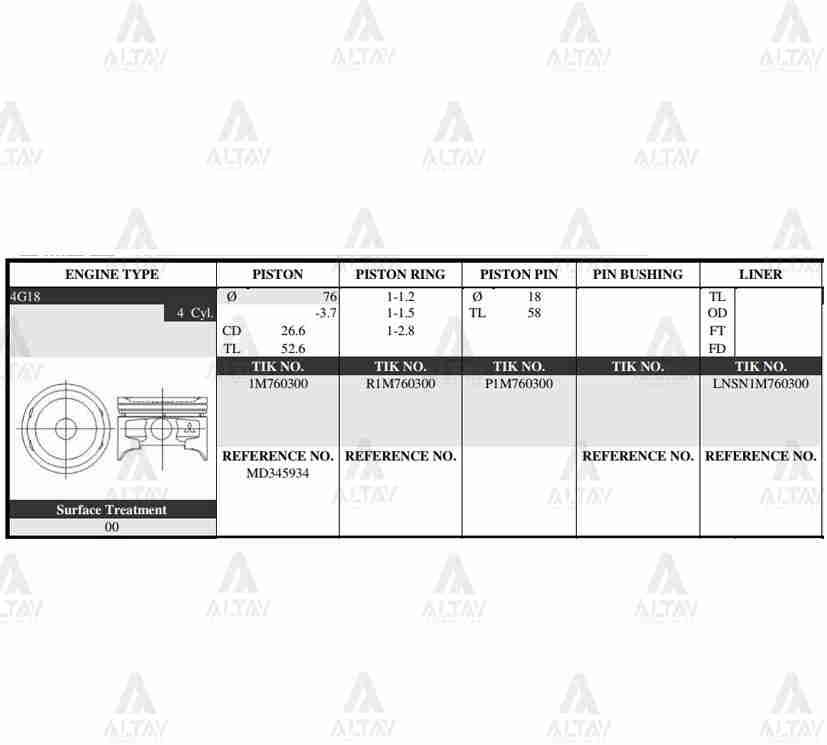 PİSTON TAKIM LANCER 1.6L / 03-08 (INDONESIA MARKET)