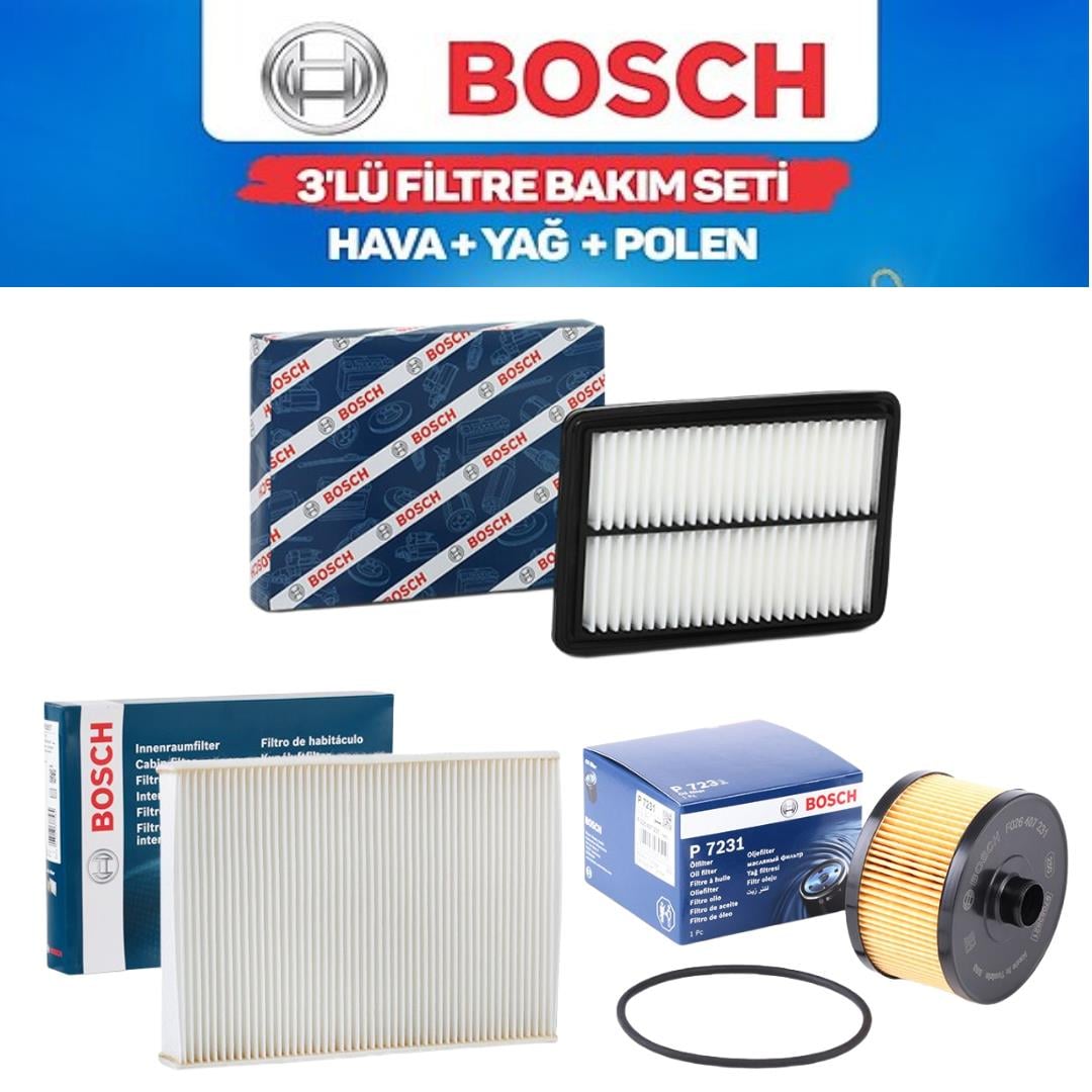 Qashqai J11 2017-2022 1,2 Benzinli 1,2 DIG-T / HR2ADDT - Bosch 3'lü Bakım Seti Yağ-Hava-Polen Filtresi