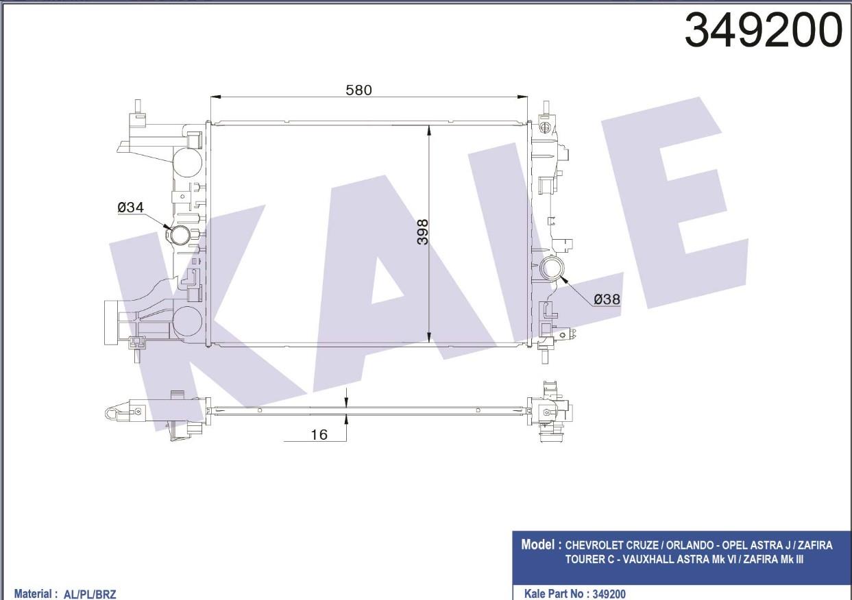RADYATÖR SU ASTRA J / ZAFİRA C / CRUZE 09= 1.4 1.6 1.8 M-T BRAZING