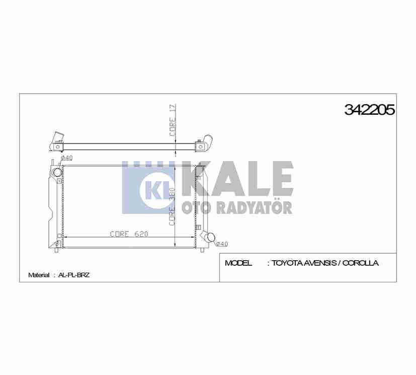 RADYATÖR SU AVENSIS 03-08 / COROLLA VERSO 02-04 2.0 DİZEL 26mm M-T BRAZING
