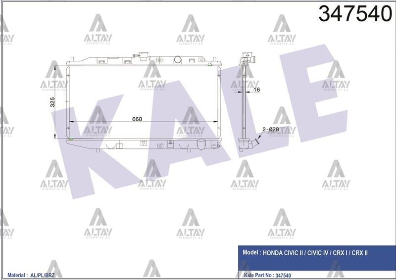 RADYATÖR SU CIVIC 88-91 / CRX 16mm M-T BRAZING
