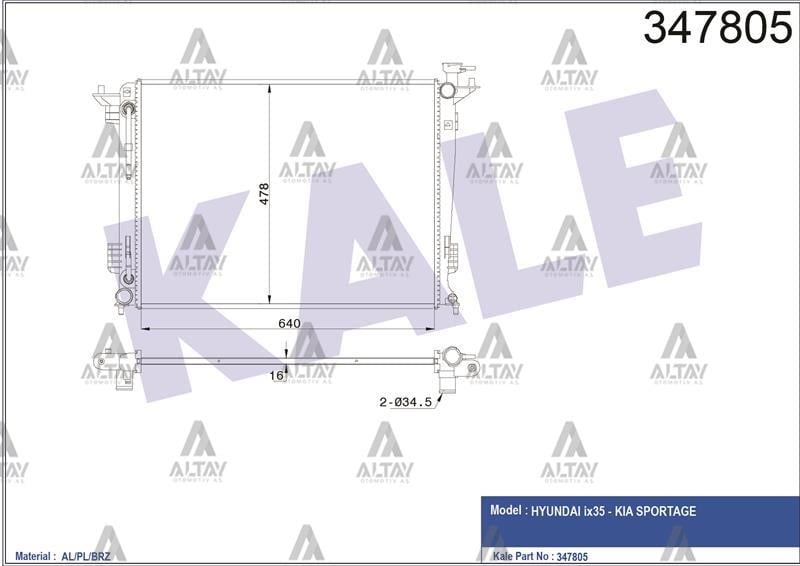 RADYATÖR SU IX-35 10-15 / SPORTAGE 11-15 1.6 BENZİNLİ A-T BRAZING