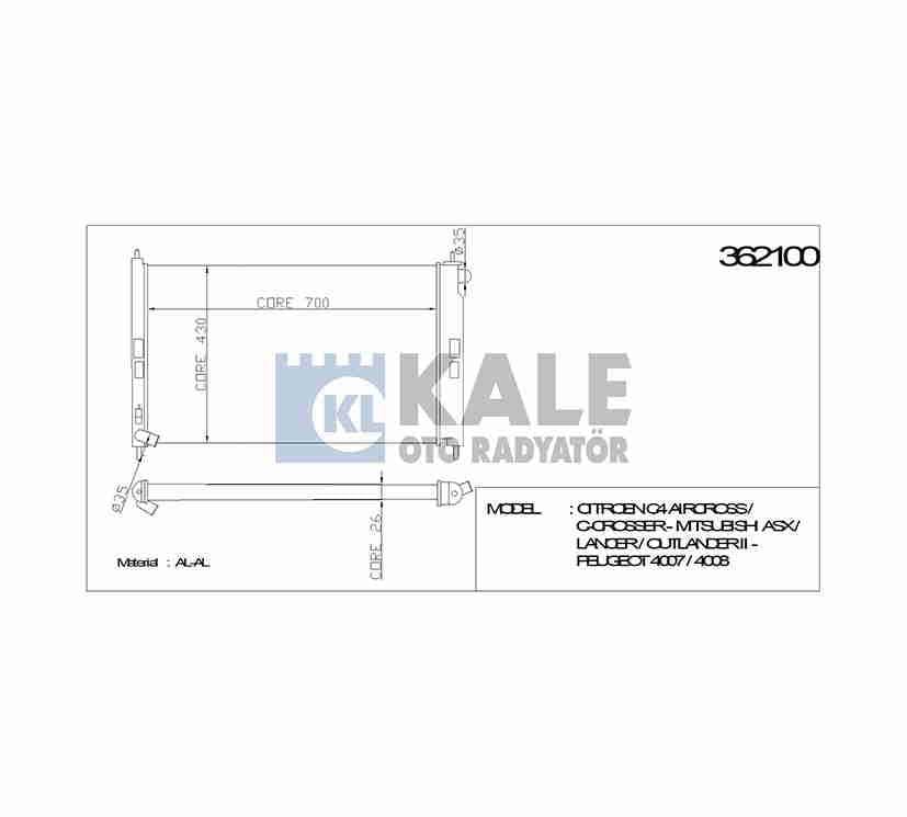 RADYATÖR SU LANCER 08= / ASX 10= / OUTLANDER 06-13 / PEUGEOT 4007-4008 HDI 698x408x26 (AT/MT) BRAZING