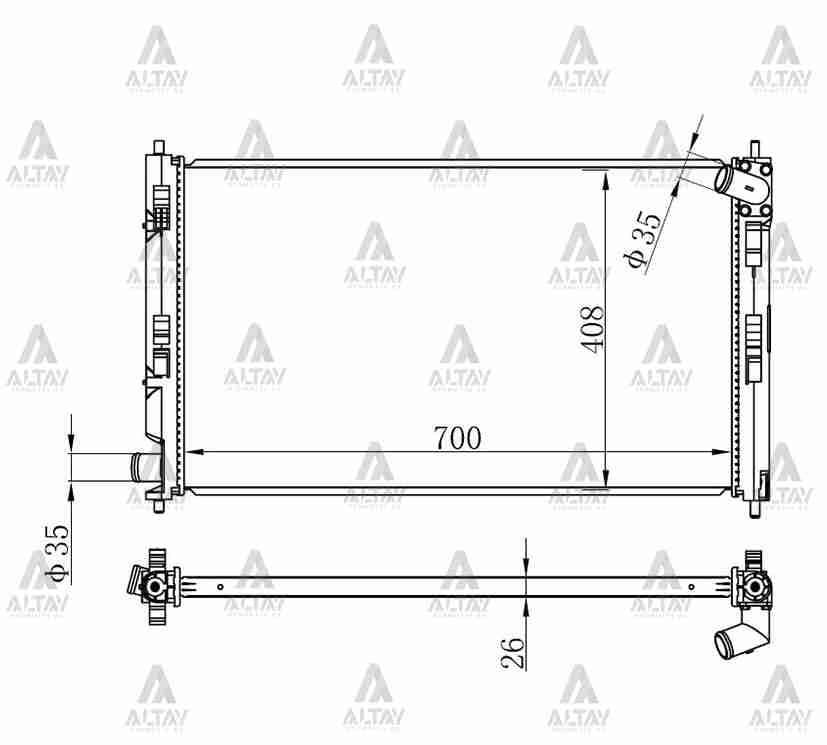 RADYATÖR SU LANCER 08= / ASX 10= / OUTLANDER 06-13 / 4007 4008 DİZEL 698x408x26 A-T BRAZING