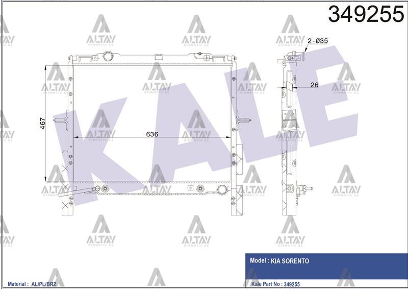 RADYATÖR SU SORENTO 03-06 16mm A-T BRAZING
