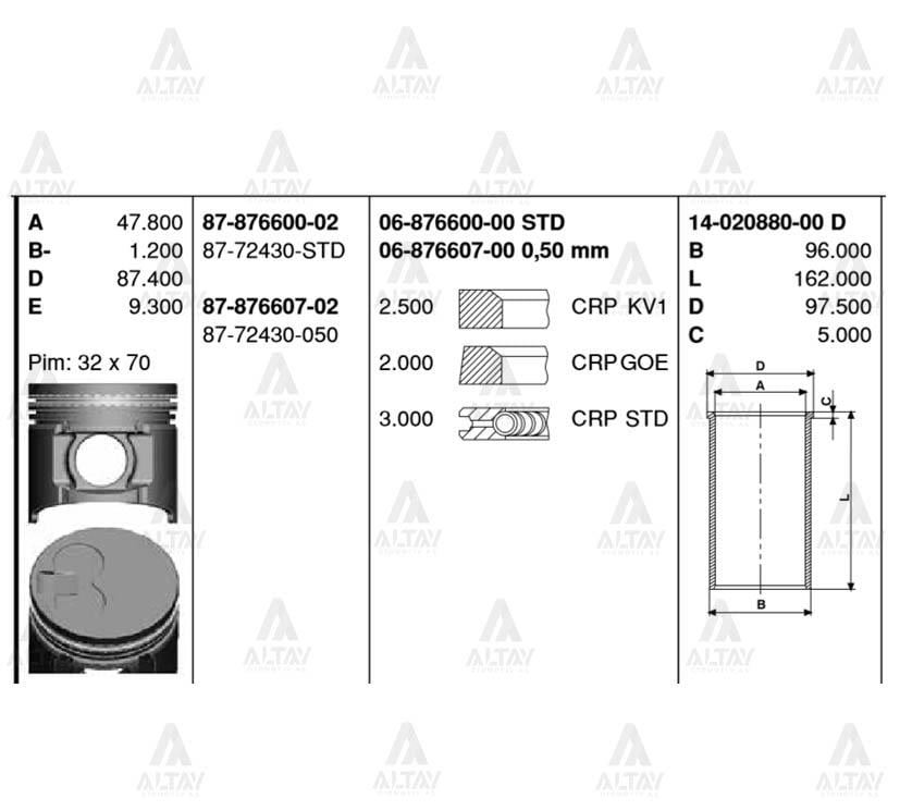 SEGMAN B-2500 96-00 2.5 - WL 93.00mm STD