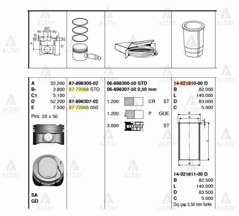 SEGMAN COROLLA 00-06 1.4 - 1.6 / AVENSIS 03-08 1.6 VVTI 3ZZFE 79.00mm 050