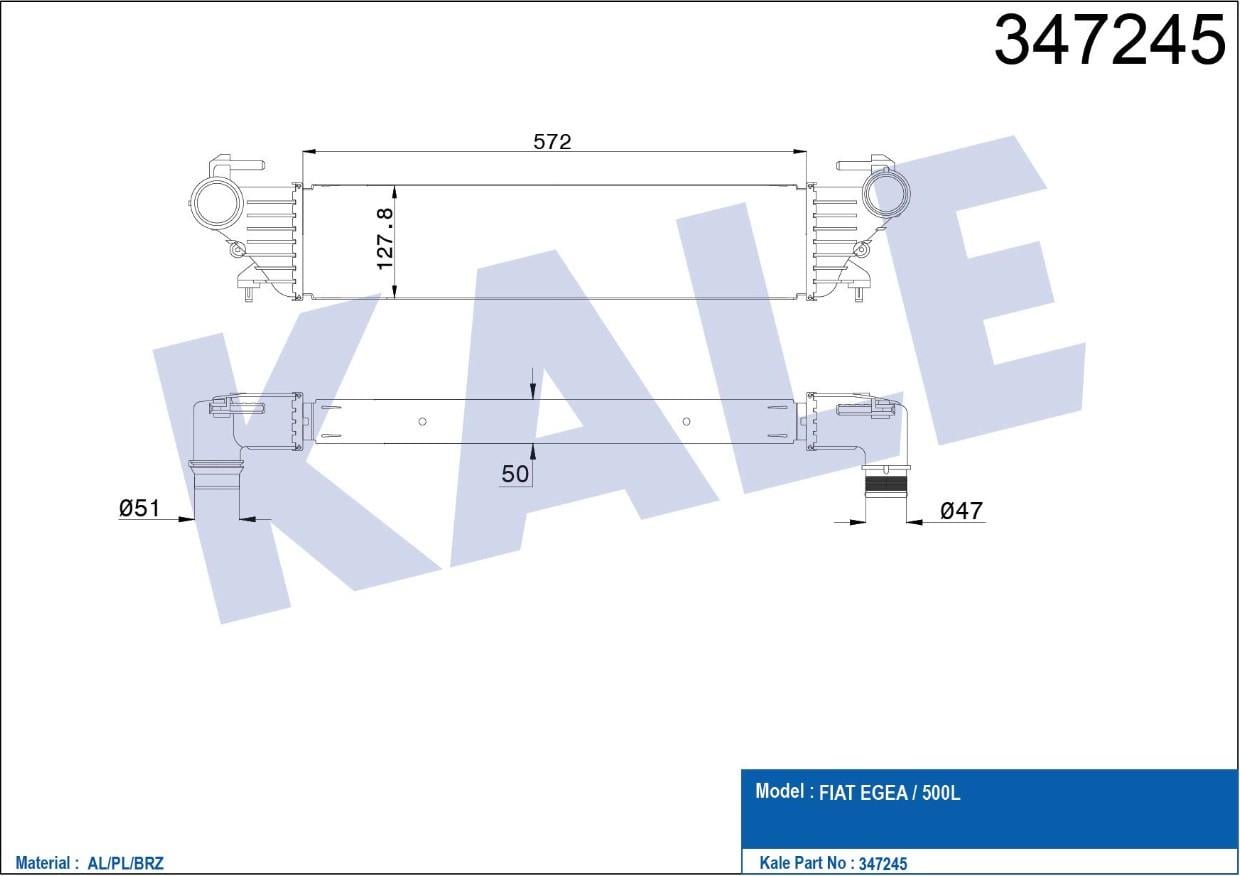 TURBO RADYATÖRÜ (INTERCOOLER) EGEA 15= / 500L 12= 1.3JTD-1.6JTD