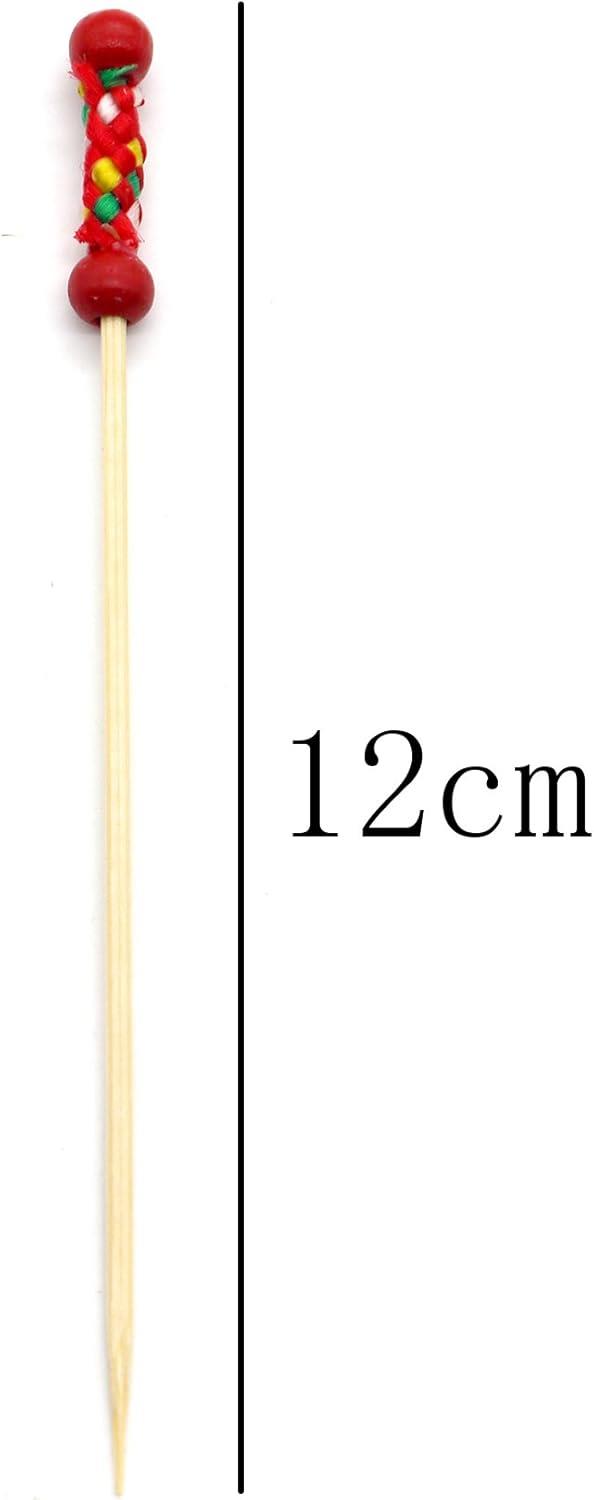 100 Adet Kokteyl, Bambu Meyve Kürdanları, Barbekü, İçecek, Tatlı, Meze, Parti Malzemeleri için Kırmızı Örgülü Çok Amaçlı Bambu Kürdan 12cm
