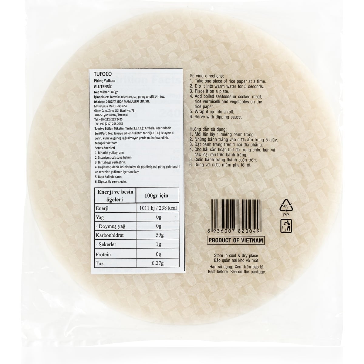 Bamboo Tree & Tufoco Glutensiz Pirinç Yufkası (Rice Paper) 22 cm 340 g x 10 Adet Avantaj Paketi