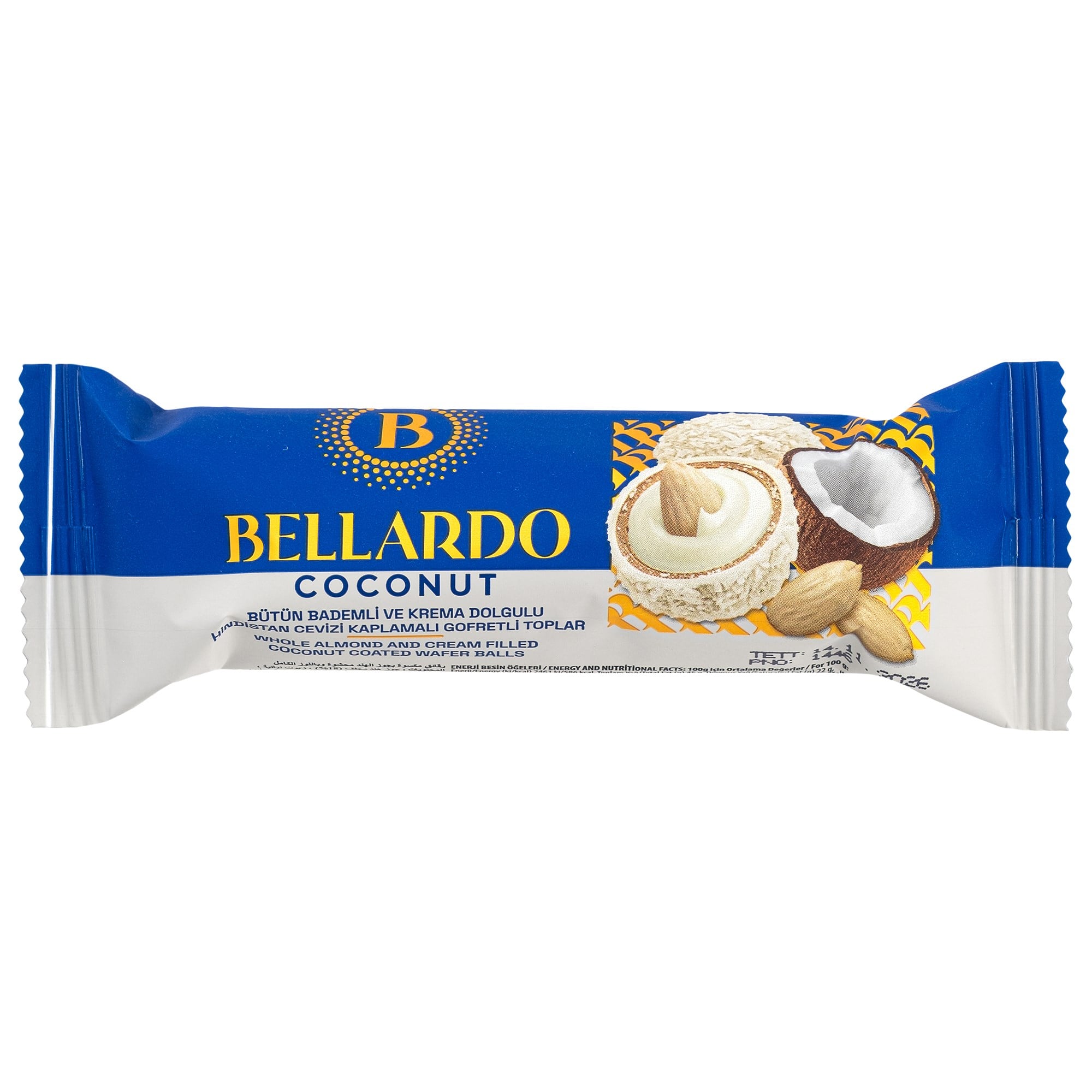 Bellardo Coconut Bütün Bademli Hindistan Cevizli Gofret Toplar 30 g x 16 Adet Display Kutu