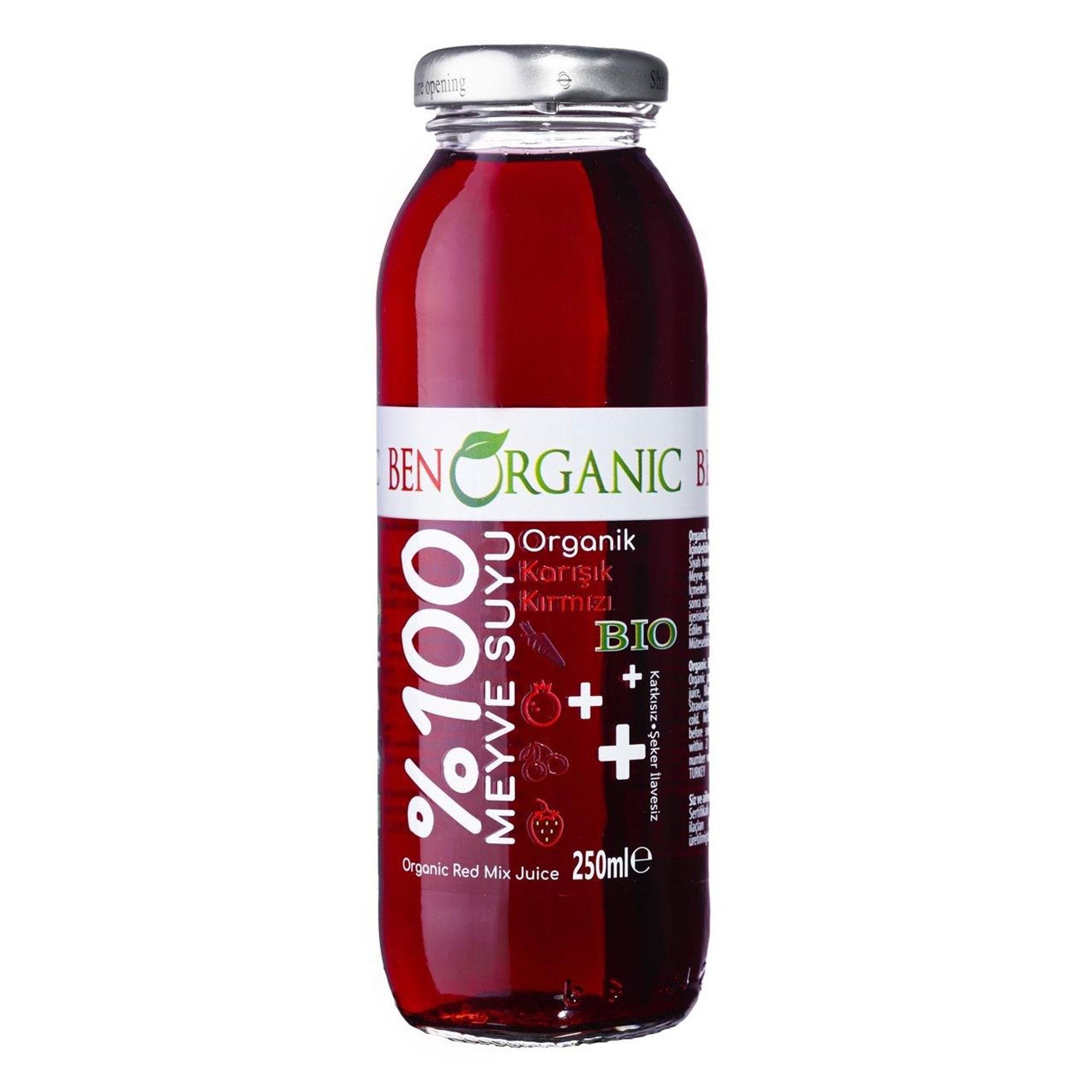 BENORGANIC Organik Karışık Kırmızı Meyve Suyu 250 ml x 6 Adet Cam Şişe
