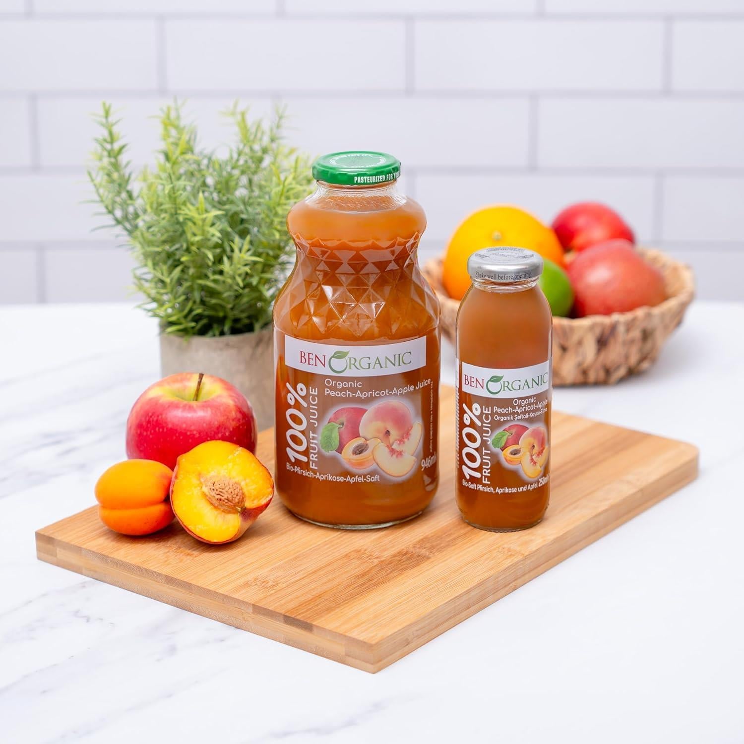BENORGANIC Organik Şeftali Kayısı Elma Suyu 946 ml Cam Şişe