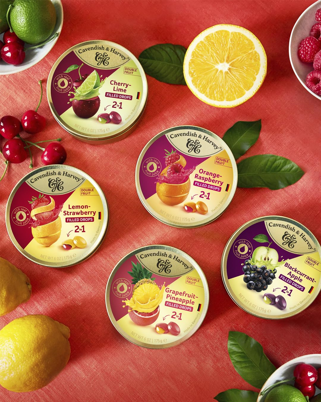 Cavendish & Harvey Double Fruit Drops Cherry Lime Vişne ve Misket Limonu Aromalı Dolgulu Şekerleme 175 g