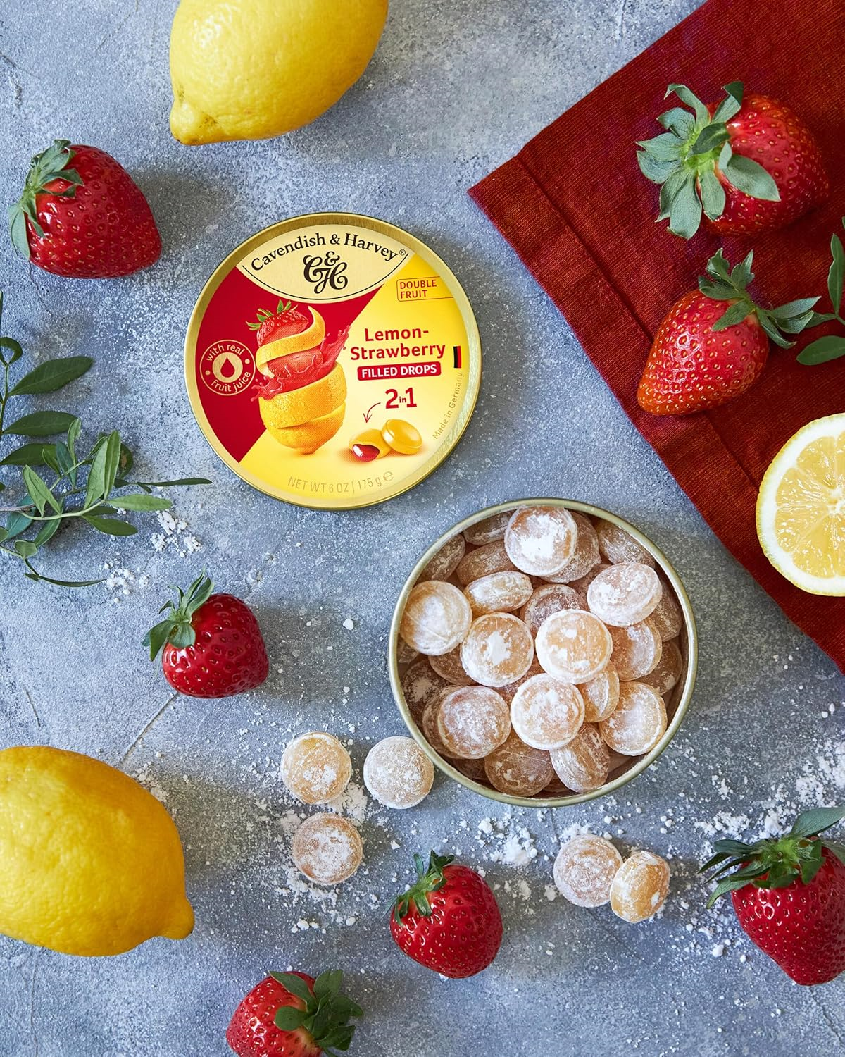 Cavendish & Harvey Double Fruit Drops Lemon Strawberry Limon ve Çilek Aromalı Şekerleme 175 g