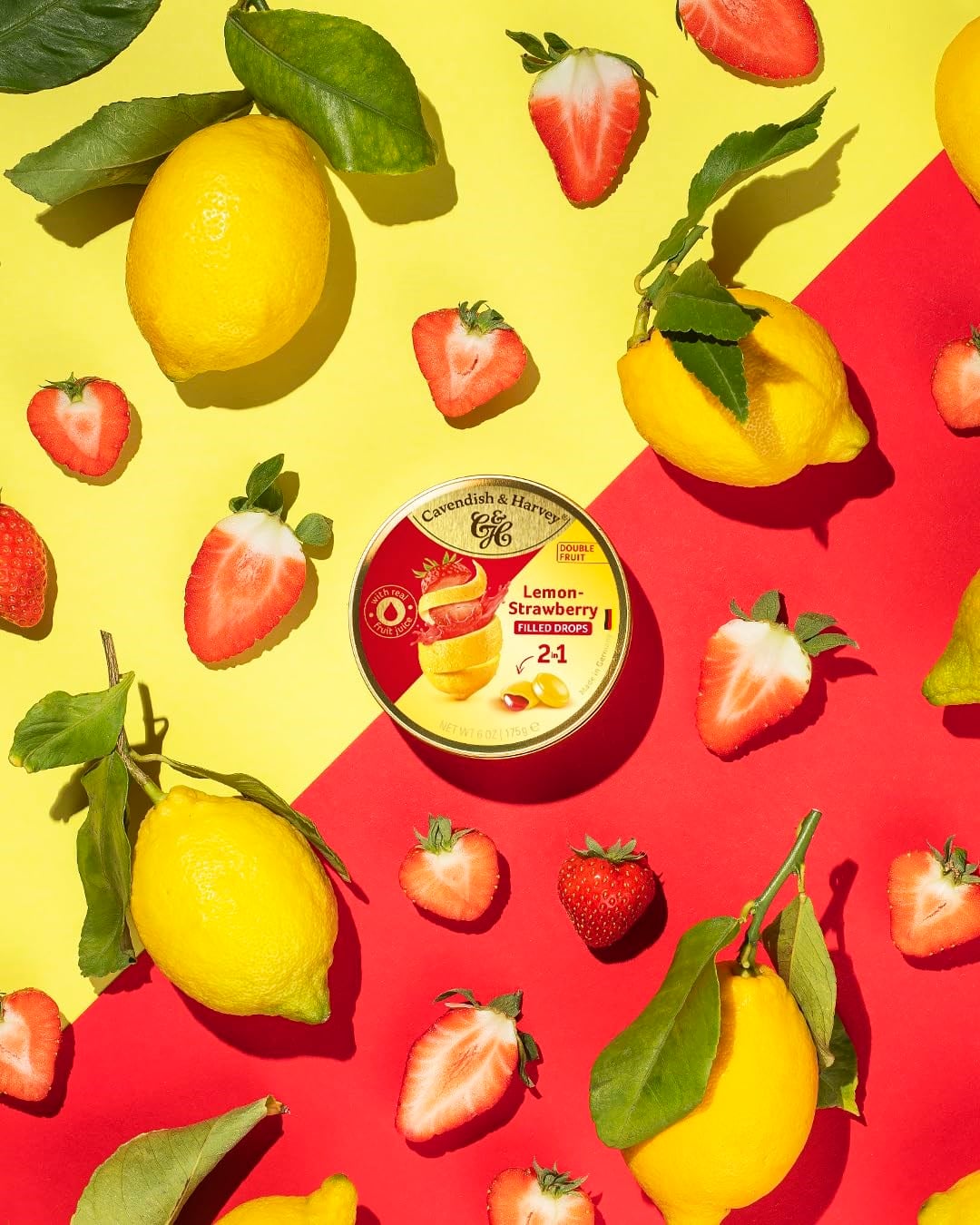 Cavendish & Harvey Double Fruit Drops Lemon Strawberry Limon ve Çilek Aromalı Şekerleme 175 g