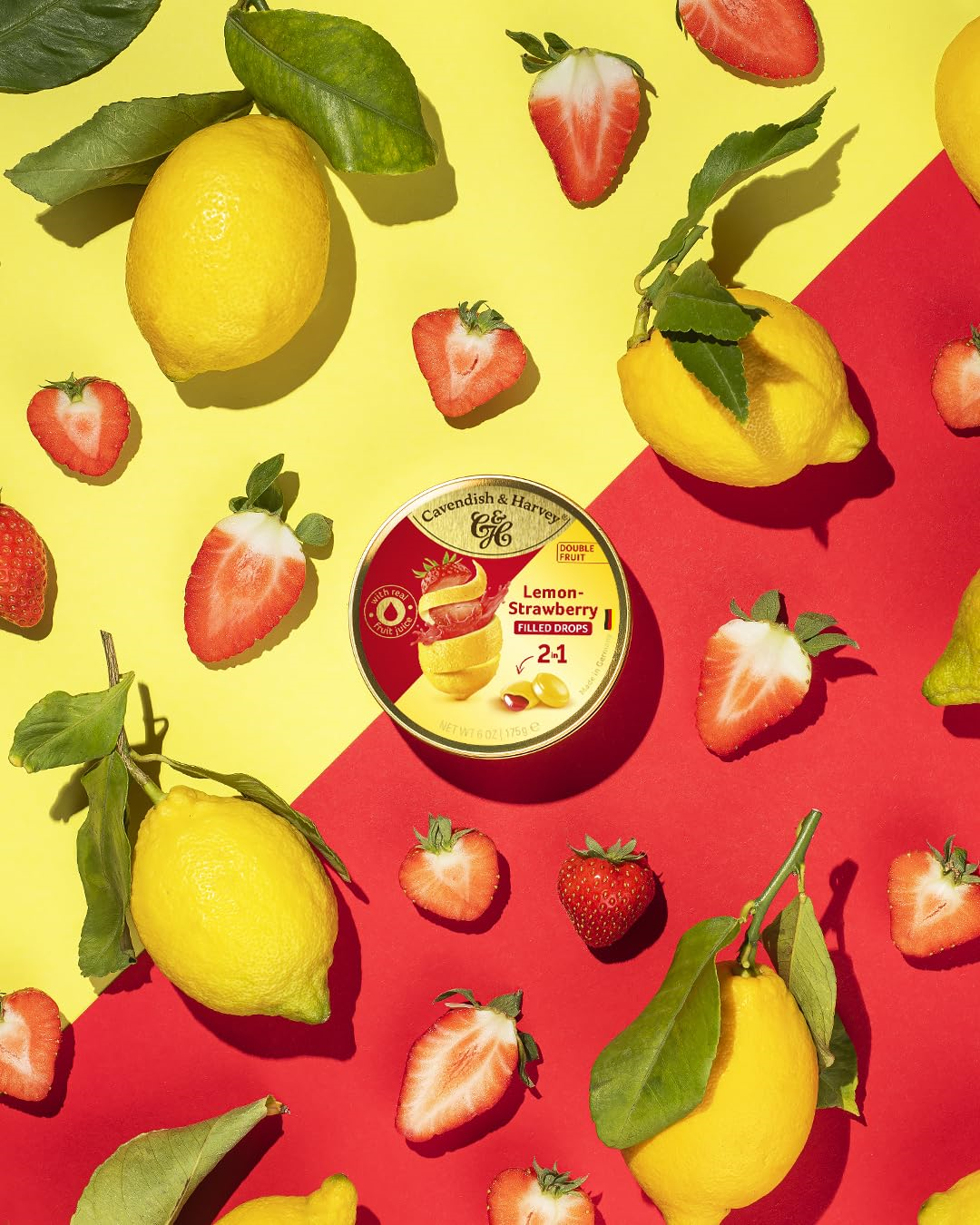 Cavendish & Harvey Double Fruit Drops Lemon Strawberry Limon ve Çilek Aromalı Şekerleme 175 g