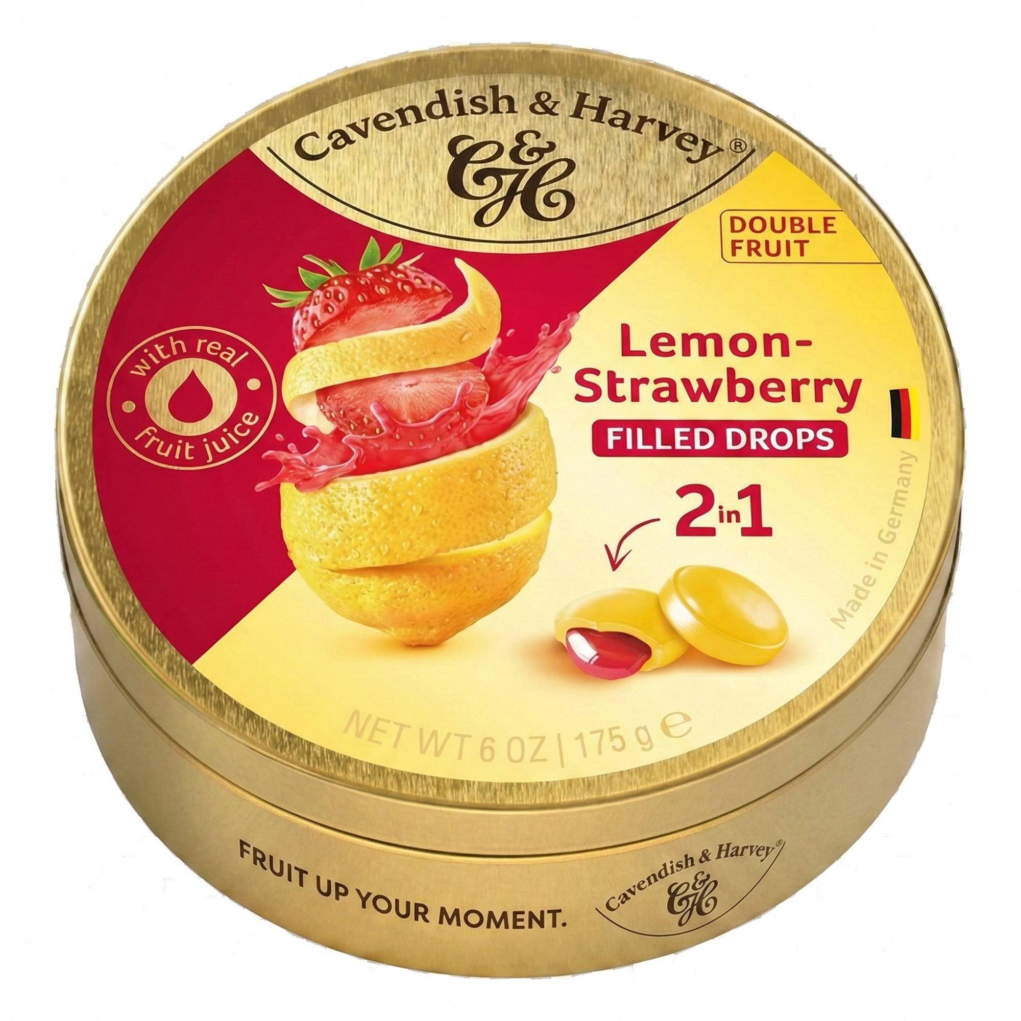 Cavendish & Harvey Double Fruit Drops Lemon Strawberry Limon ve Çilek Aromalı Dolgulu Şekerleme 175 g