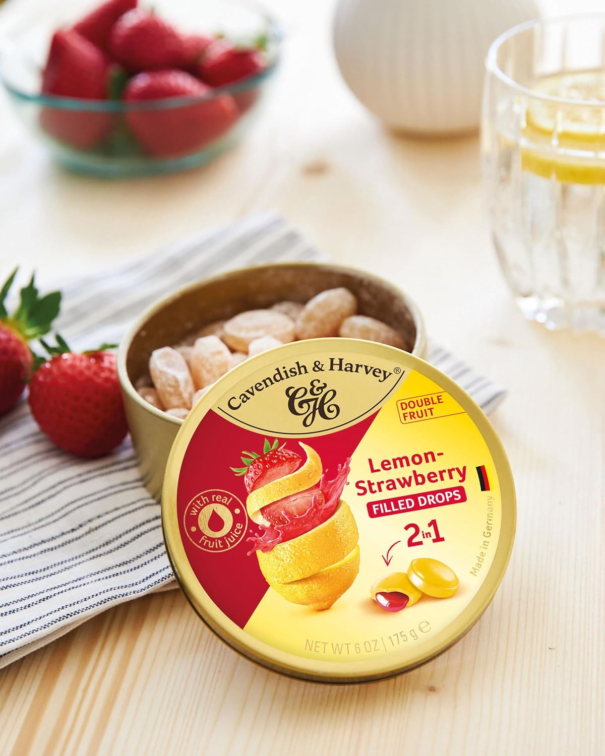 Cavendish & Harvey Double Fruit Drops Lemon Strawberry Limon ve Çilek Aromalı Şekerleme 175 g