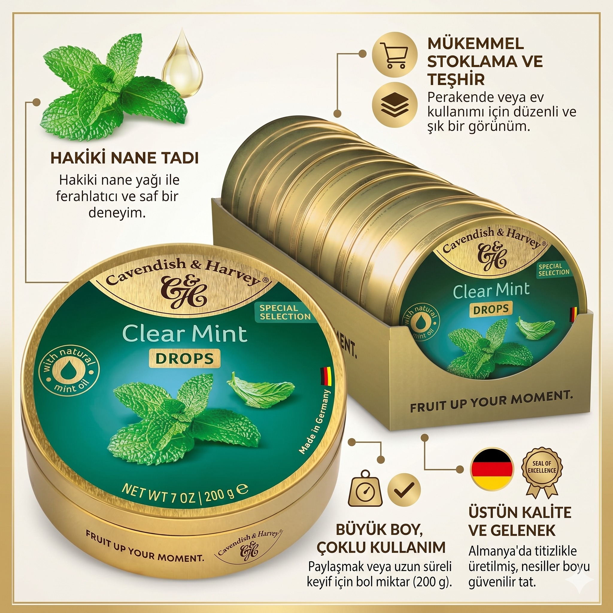 Cavendish & Harvey Nane Aromalı Şeker 200 g x 9 Adet (Teşhir Kutusu)