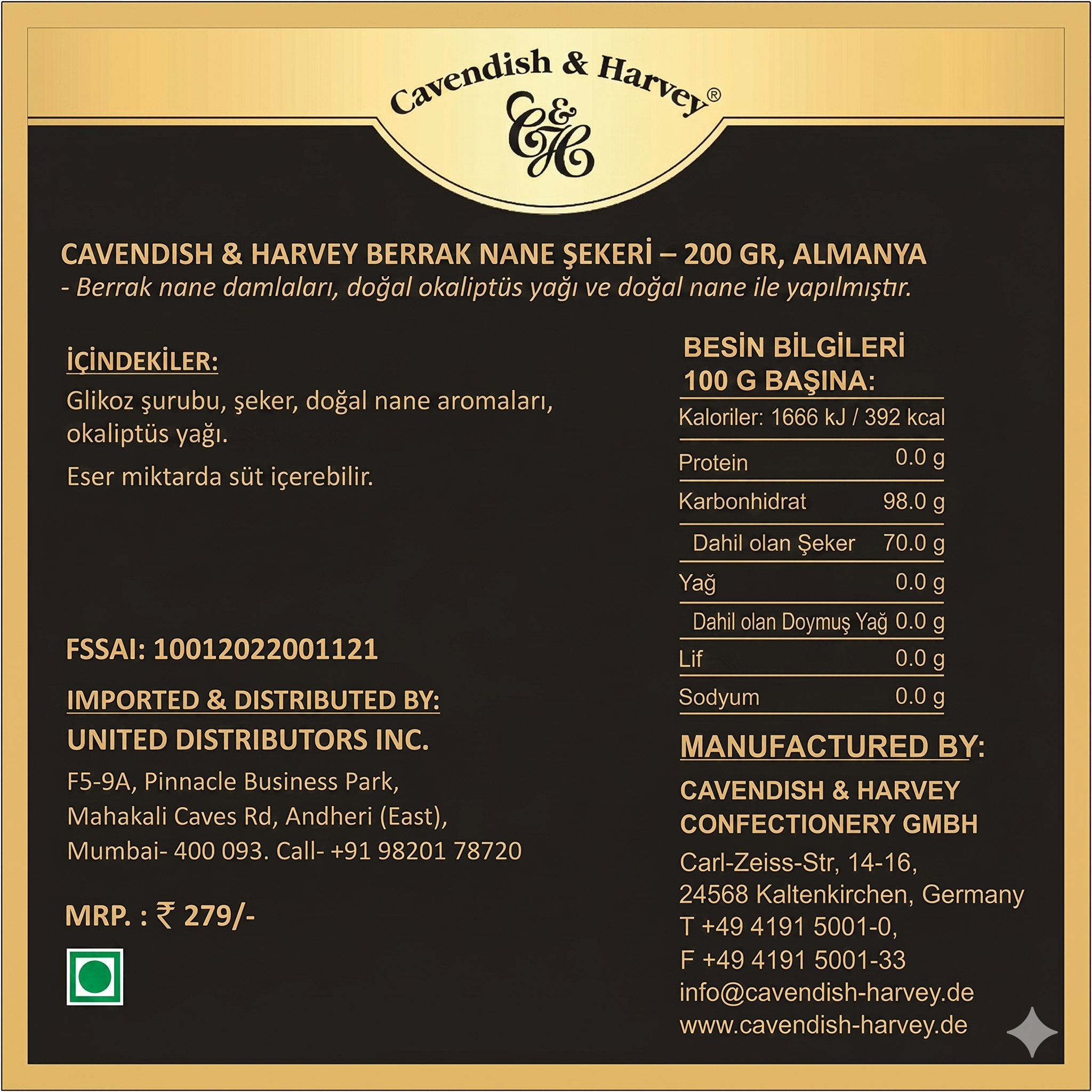 Cavendish & Harvey Nane Aromalı Şeker 200 g
