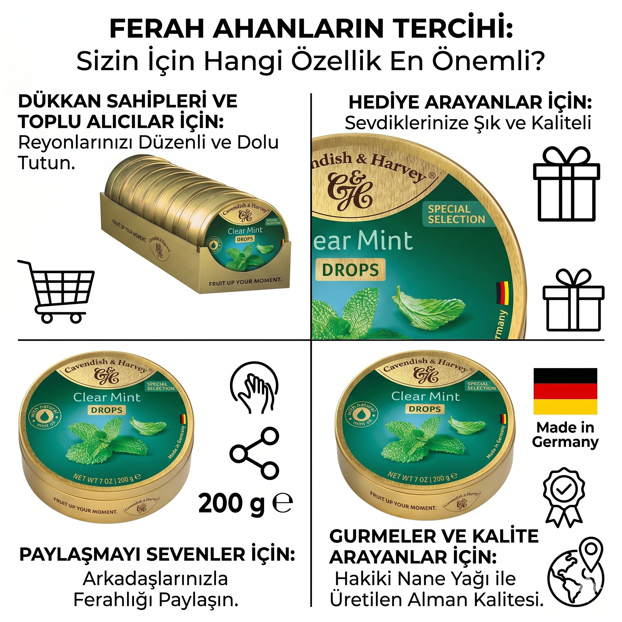 Cavendish & Harvey Nane Aromalı Şeker 200 g x 9 Adet (Teşhir Kutusu)