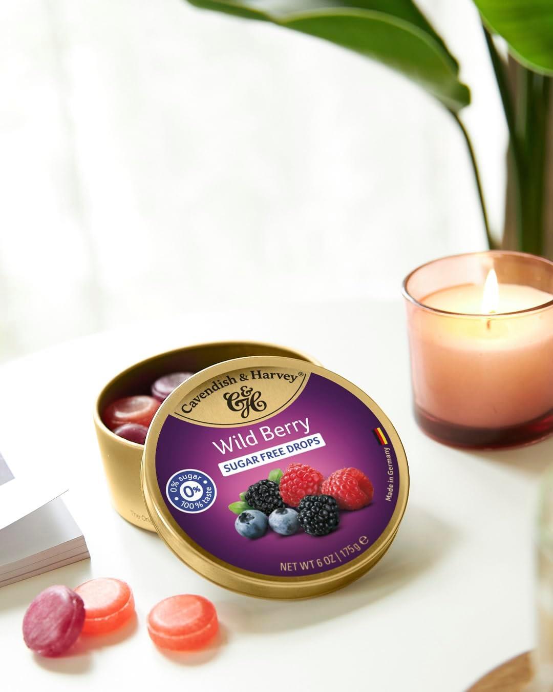 Cavendish & Harvey Şekersiz Wild Berry Drops | Yaban Mersini, Ahududu ve Böğürtlen Aromalı Şekersiz Şeker 175 g